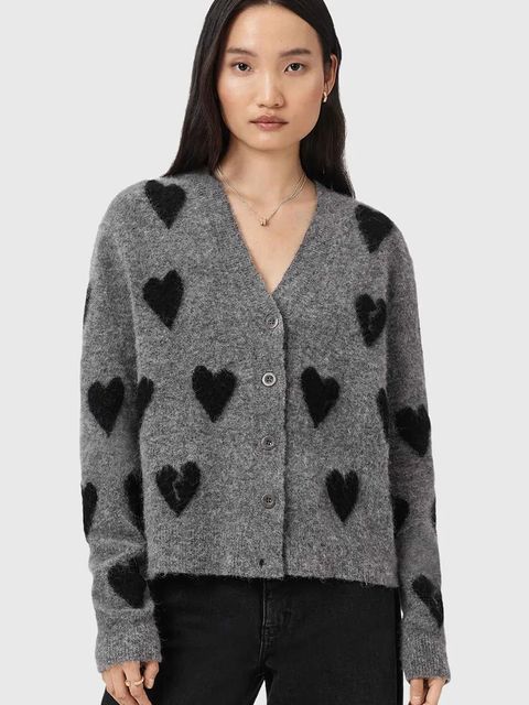 AllSaints kardigan z dodatkiem wełny AMORA kolor szary ciepły W042KC - zdjęcie produktu nr 1