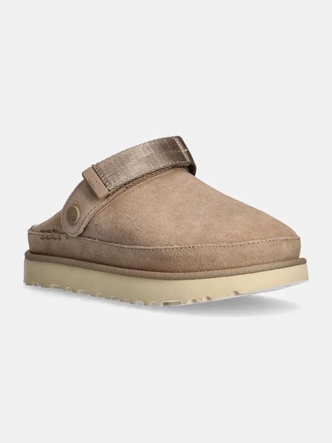 UGG klapki zamszowe Goldenstar Clog damskie kolor beżowy na platformie 1138252-SAN - zdjęcie produktu nr 1