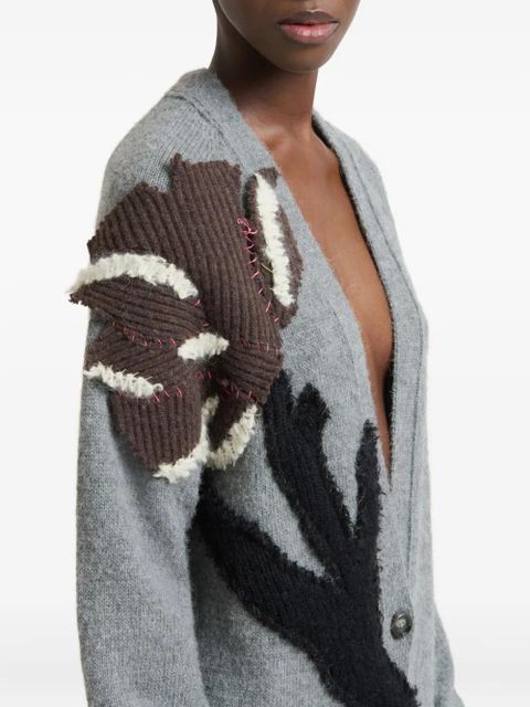 Marni floral-appliqué V-neck cardigan - Grey