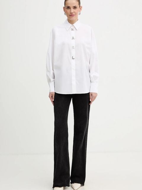 Karl Lagerfeld koszula bawełniana damska kolor biały relaxed z kołnierzykiem klasycznym A4W11022