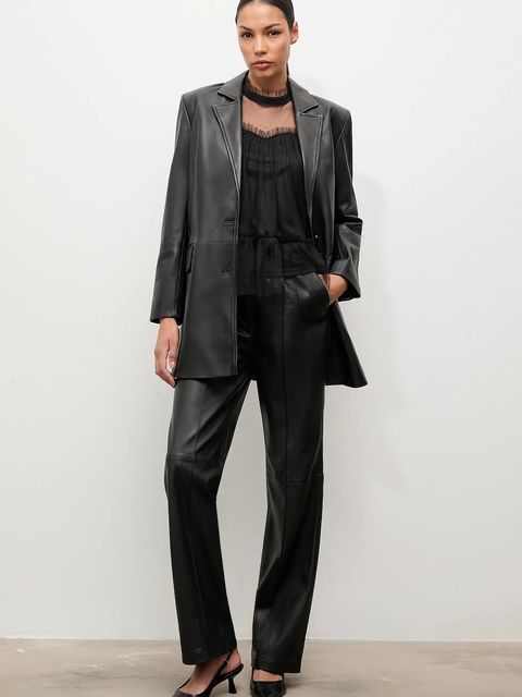 Answear.LAB marynarka skórzana kolor czarny jednorzędowa gładka - zdjęcie produktu nr 1