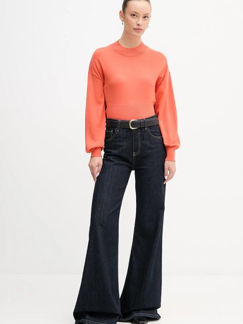 United Colors of Benetton sweter z dodatkiem wełny damski kolor pomarańczowy lekki z półgolfem 1Y6SD2041