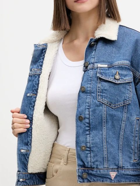 Guess Jeans kurtka jeansowa kolor niebieski przejściowa oversize W4BN64 D5CC3