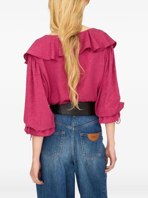 Chloé round-nek ruffled silk blouse - Pink - zdjęcie produktu nr 2