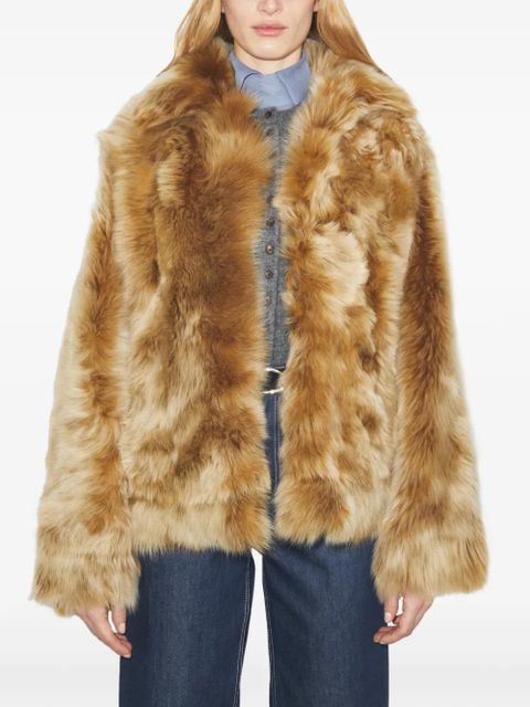 Tory Burch collar shearling jacket - Brown