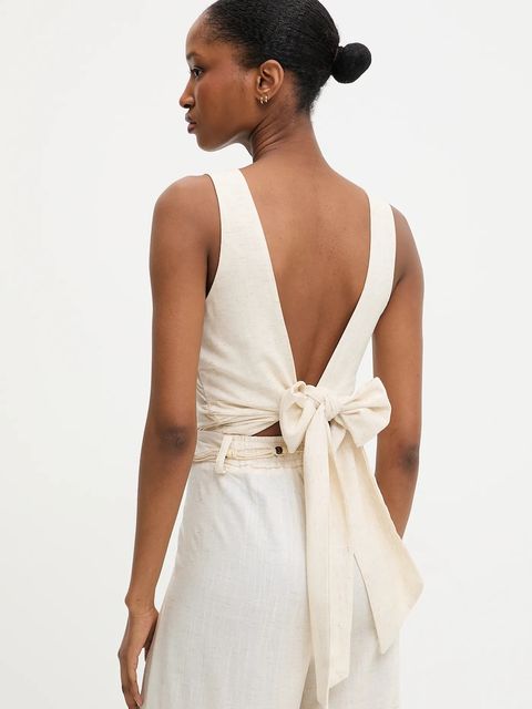 Answear.LAB bluzka z lnem damska kolor beżowy gładka - zdjęcie produktu nr 2