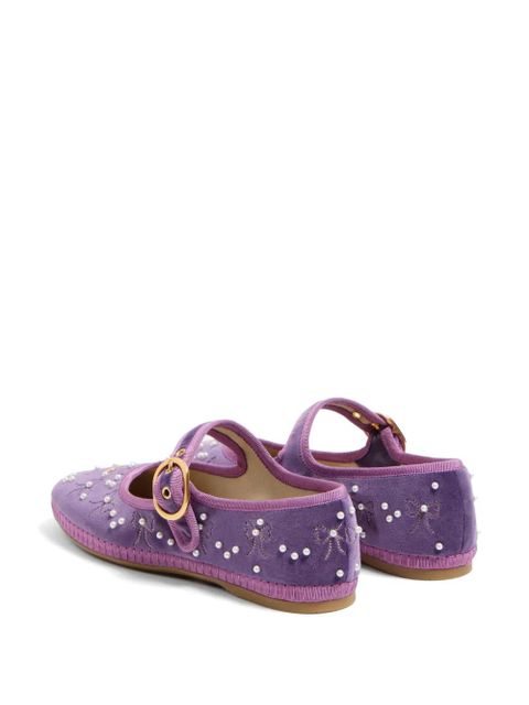 Valentino Garavani Mary-Jane endouce velvet ballerina with bow embroidery - Purple