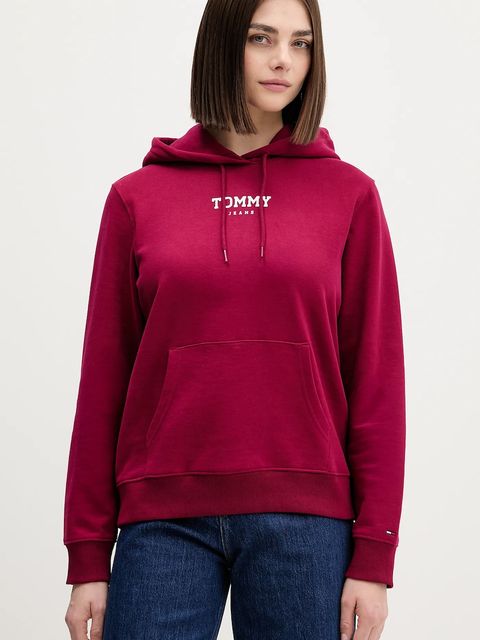 Tommy Jeans bluza bawełniana damska kolor bordowy z kapturem z nadrukiem DW0DW21921 - zdjęcie produktu nr 1
