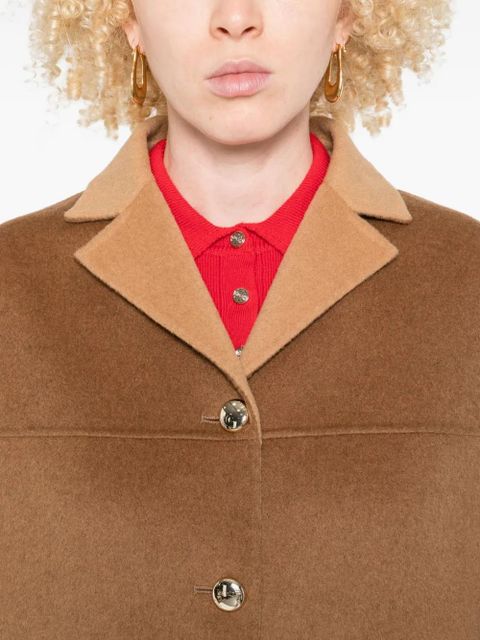 Maje contrasting-collar wool coat - Brown