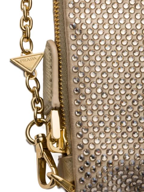 Prada mini crystal-studded clutch bag - Neutrals