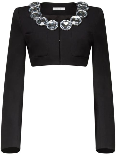 AREA crystal-embellished cropped wool jacket - Black - zdjęcie produktu nr 1