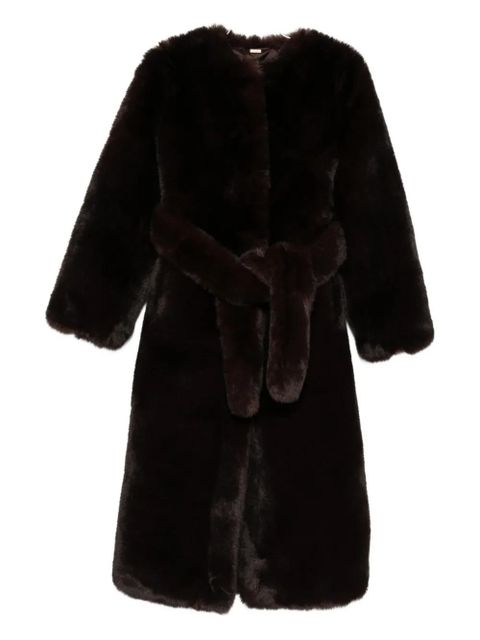 Cult Gaia belted faux-fur coat - Brown