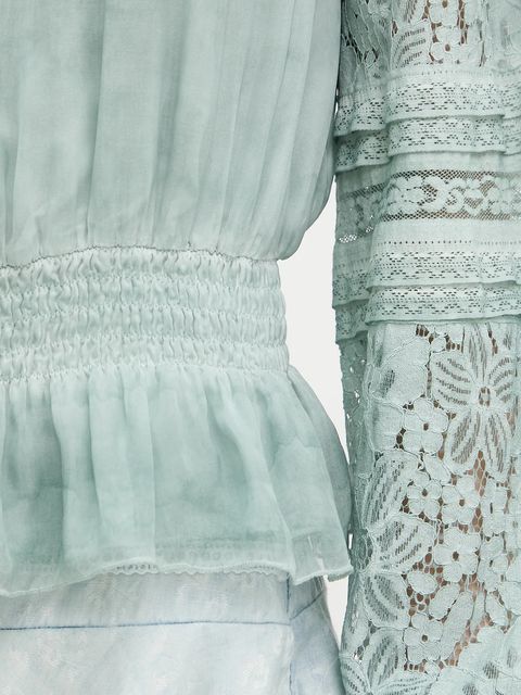 Guess bluzka z domieszką jedwabiu AUDREY damska kolor turkusowy wzorzysta W5GH0S WE550