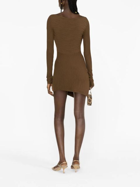The Attico asymmetric ribbed-knit minidress - Brown