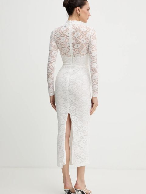 Bardot sukienka kolor beżowy maxi dopasowana 60189DB