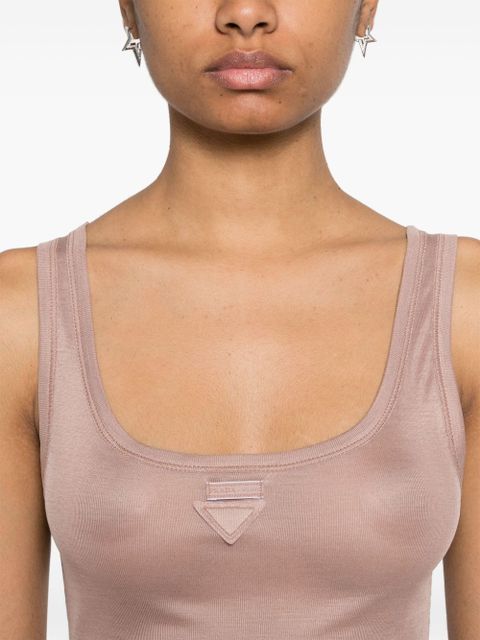 Prada triangle-appliqué silk top - Pink