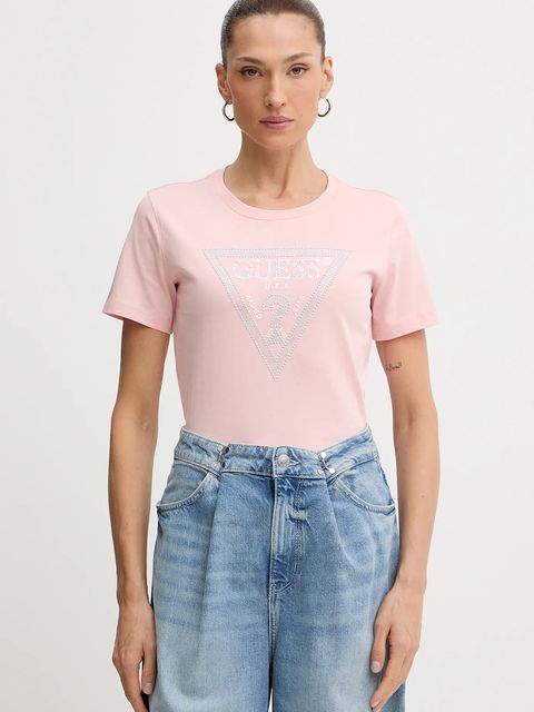 Guess t-shirt bawełniany damski kolor różowy W5BI18 I3Z14 - zdjęcie produktu nr 1