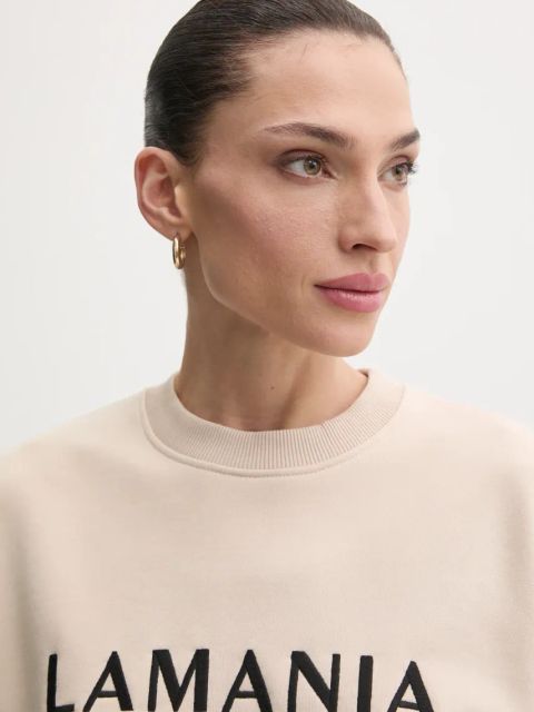 La Mania bluza bawełniana damska kolor beżowy z aplikacją CHILL