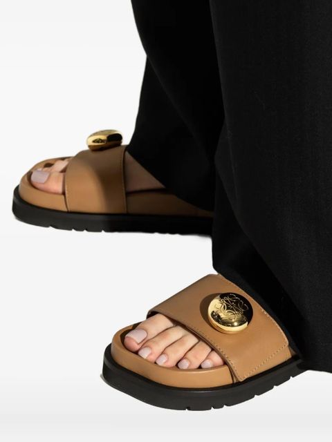 LOEWE leather button-embellished sandals - Brown