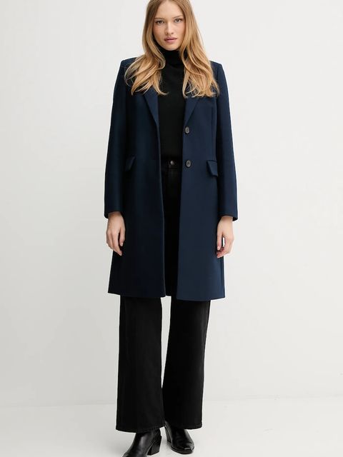 Tommy Hilfiger płaszcz z dodatkiem wełny kolor granatowy WW0WW46547 - zdjęcie produktu nr 2