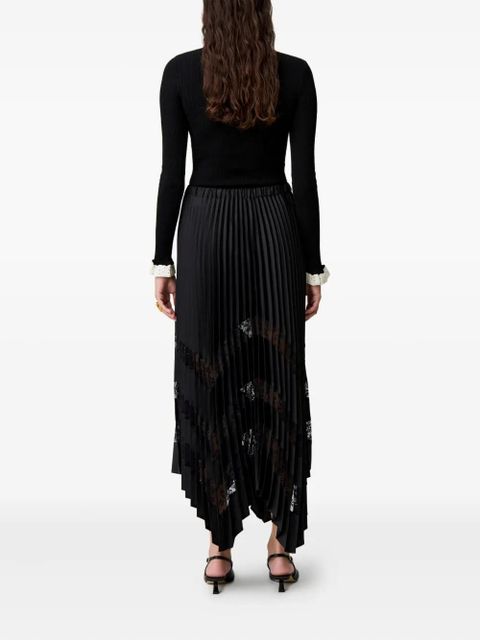 Claudie Pierlot pleated-design lace-insert maxi skirt - Black