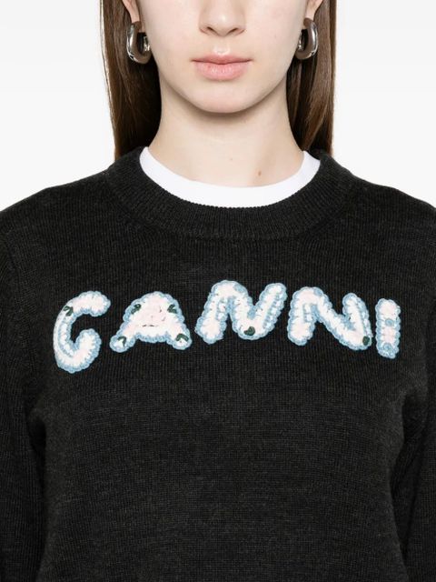GANNI crochet-appliqué sweater - Black