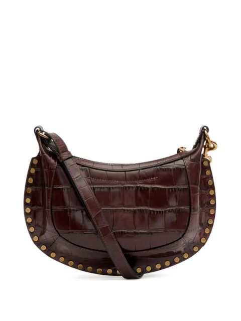 ISABEL MARANT Oskan Moon studded croc-embossed shoulder bag - Brown