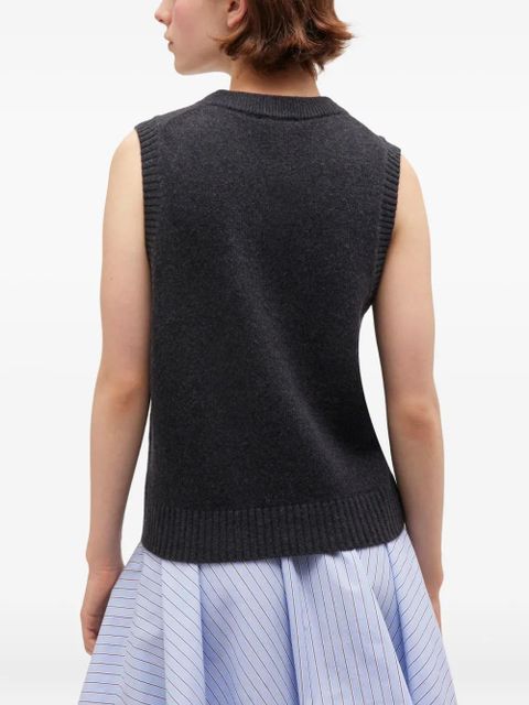 GANNI floral-logo wool vest - Grey