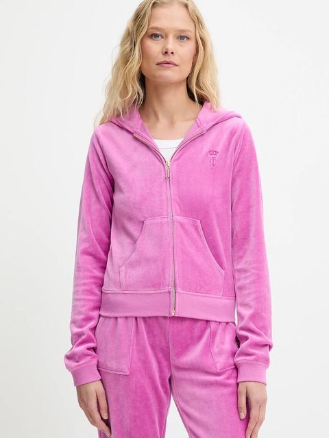 Juicy Couture bluza HERITAGE ROBYN HOODIE damska kolor różowy z kapturem z aplikacją JCSEBJ007G - zdjęcie produktu nr 1