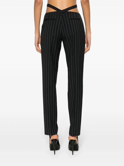 The Attico cut-out pinstriped tailored trousers - Blue