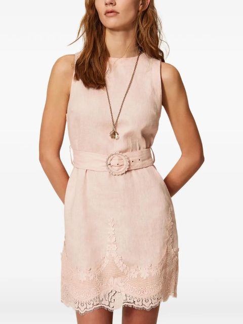 TWINSET lace-trim belted dress - Pink