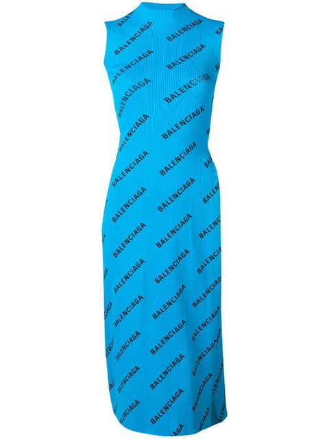 Balenciaga allover logo wrap dress - Blue