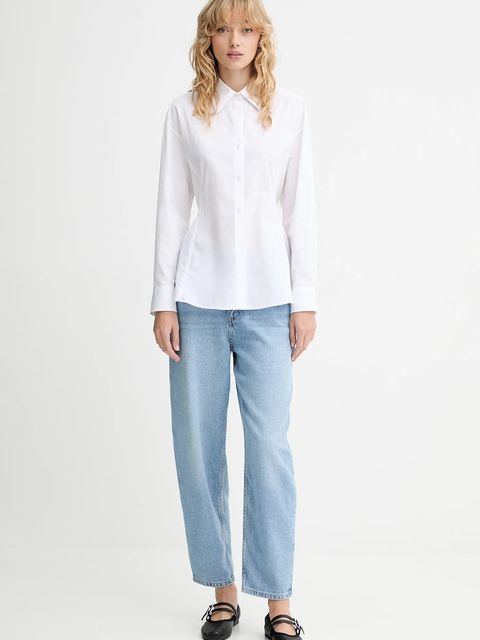 HUGO koszula bawełniana damska kolor biały regular z kołnierzykiem klasycznym 50548428