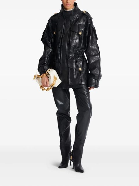 Balmain diamond-stitched leather parka coat - Black - zdjęcie produktu nr 2