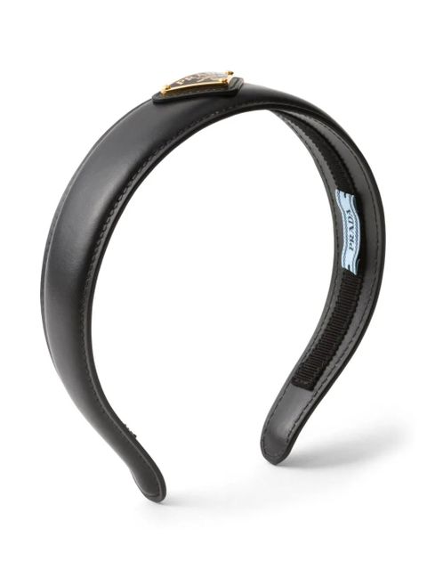 Prada logo-plaque leather headband - Black