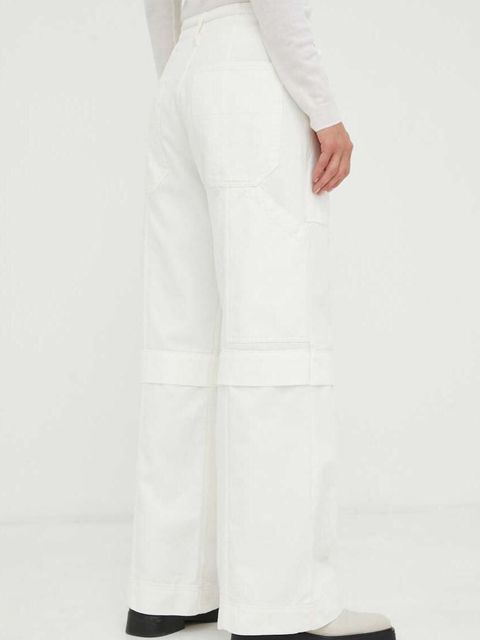 Day Birger et Mikkelsen spodnie bawełniane kolor biały szerokie high waist
