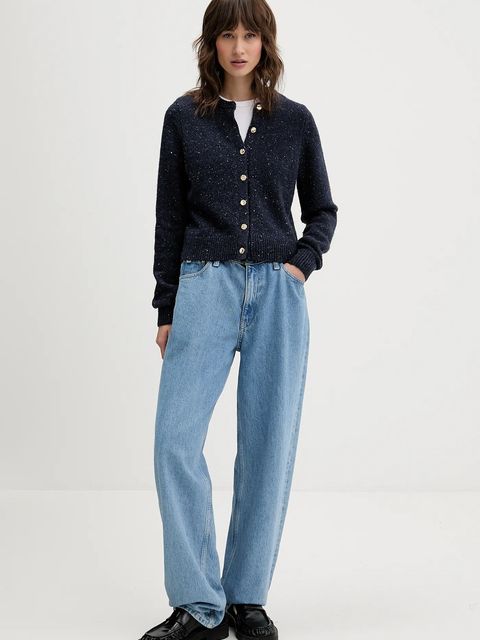 Abercrombie & Fitch kardigan z dodatkiem wełny damski kolor granatowy KI150-5473-200