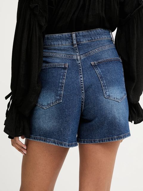 Answear.LAB szorty jeansowe damskie kolor granatowy gładkie high waist