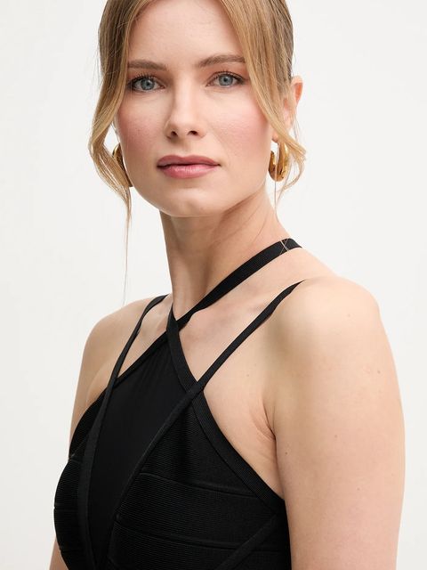 Herve Leger sukienka Lana kolor czarny midi dopasowana HLT8499825