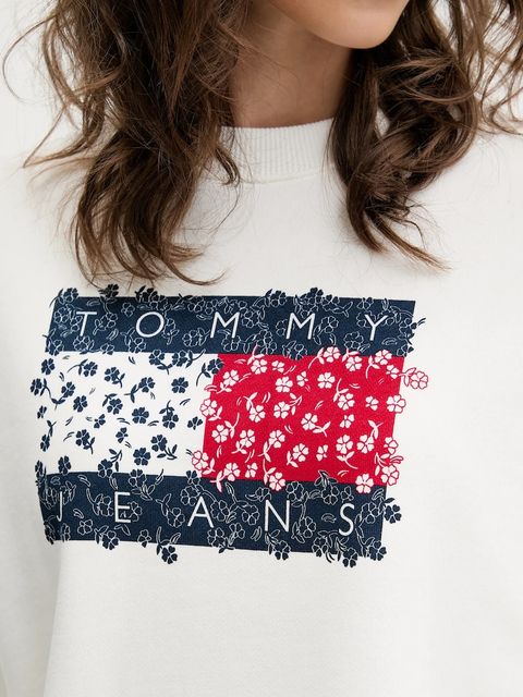 Tommy Jeans bluza bawełniana damska kolor biały wzorzysta DW0DW20933