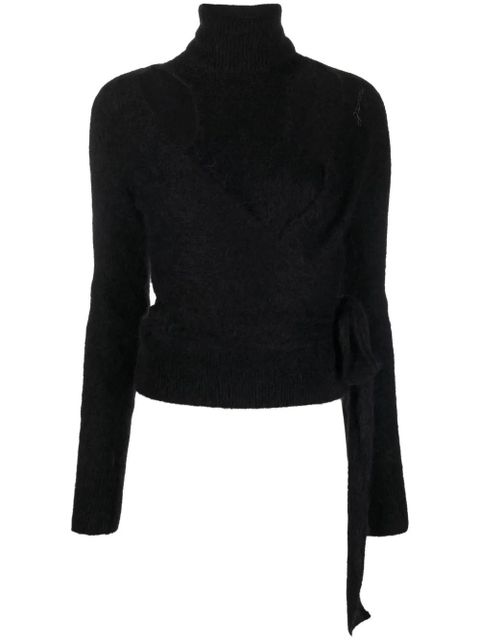 GANNI brushed cut-out wrap top - Black - zdjęcie produktu nr 1