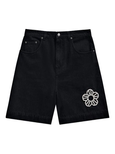 AREA crystal-flower denim shorts - Black - zdjęcie produktu nr 1