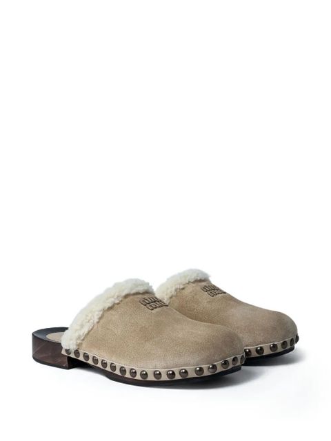 Miu Miu shearling-trimmed clogs - Neutrals