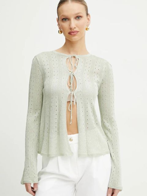 Twinset kardigan damski kolor zielony lekki 251TT3181