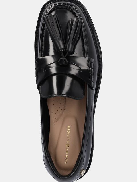 Tommy Hilfiger mokasyny skórzane TASSEL SQUARISH TOE LTHR LOAFER damskie kolor czarny na platformie FW0FW08749