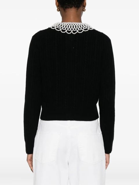Maje faux-pearl-embellished cable-knit cardigan - Black
