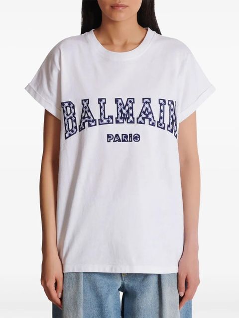 Balmain gingham Paris T-shirt - White