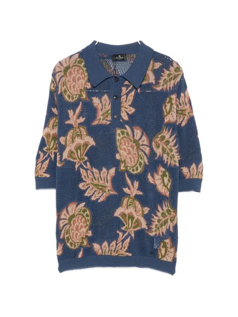 ETRO floral-intarsia mesh-knit polo top - Blue - zdjęcie produktu nr 1