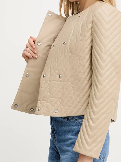 BOSS kurtka skórzana kolor beżowy przejściowa 50541919