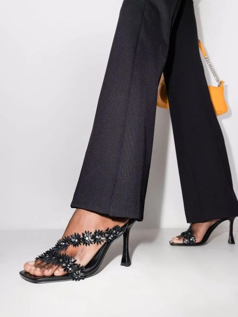 BY FAR Poppy floral-appliqué 95mm sandals - Black